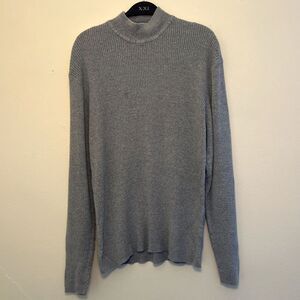 PERRY ELLIS Vintage Ribbed Knit Silk Mock Neck Sweater Minimalist, Gray- XL